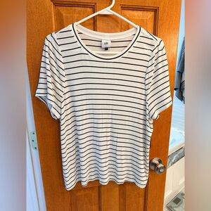 White Black Striped Short Sleeve Top